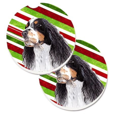 Carolines Treasures Springer Spaniel Candy Cane Holiday Christmas Cup Holder Car Coaster, 2PK SC9321CARC